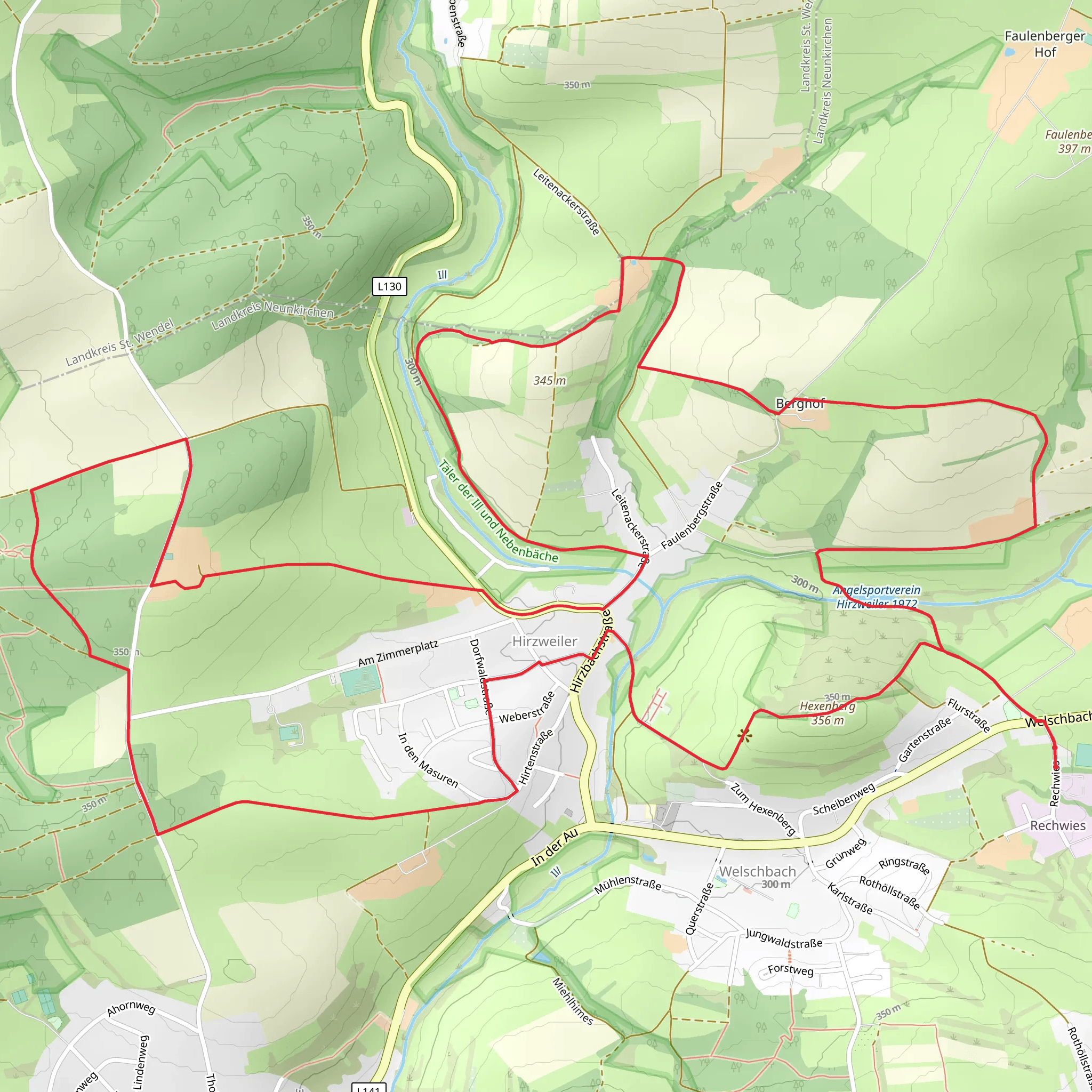 Hexenberg, Fichtenhof and Hirzweiler Loop mobile static map