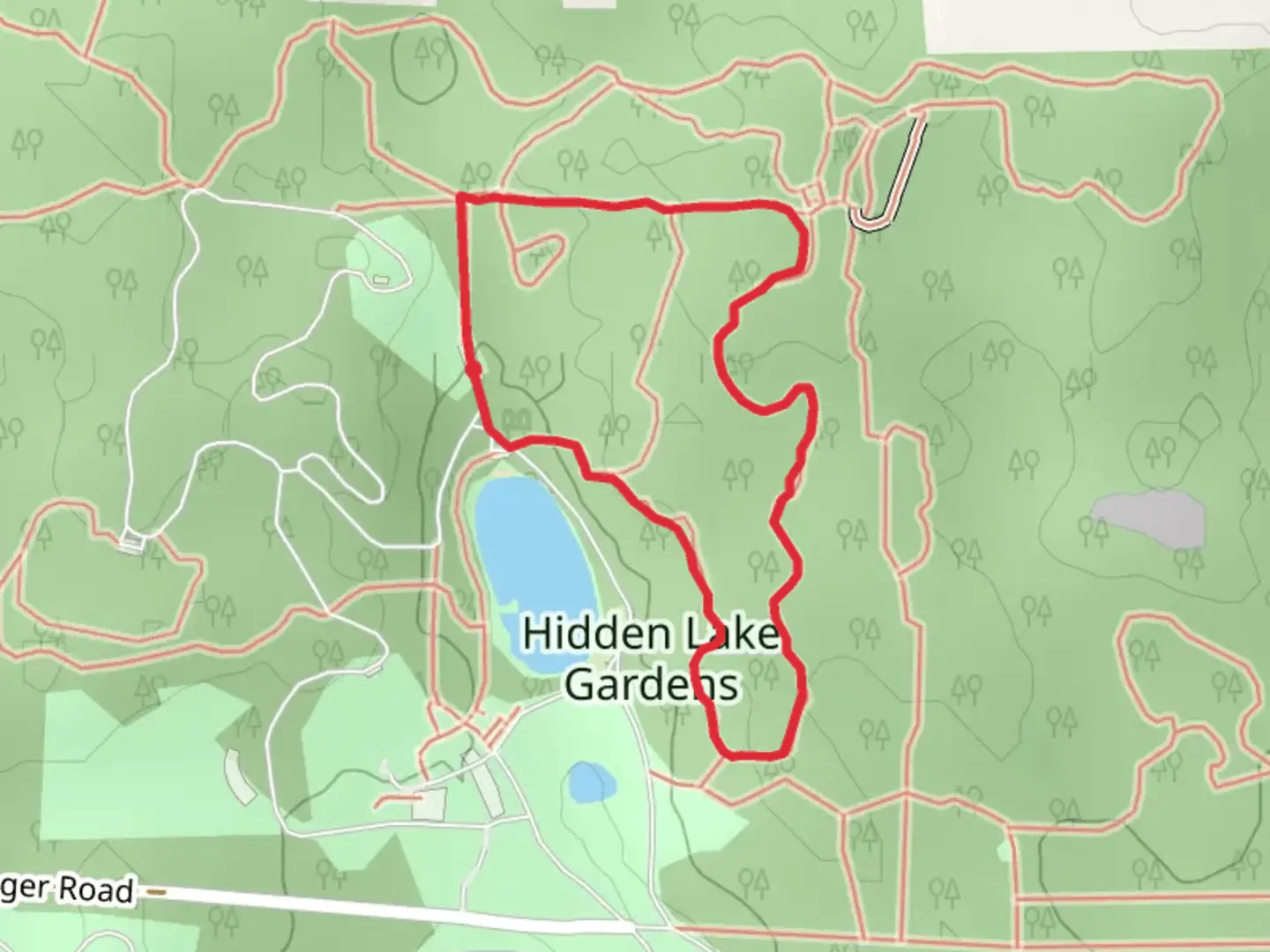 An image depicting the trail Hidden Lake - Pine Tree - Hiker's Loop Trail and its surrounding area.