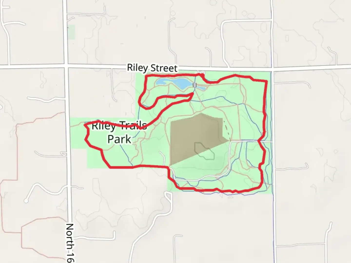 An image depicting the trail Riley Trails Park Loop and its surrounding area.