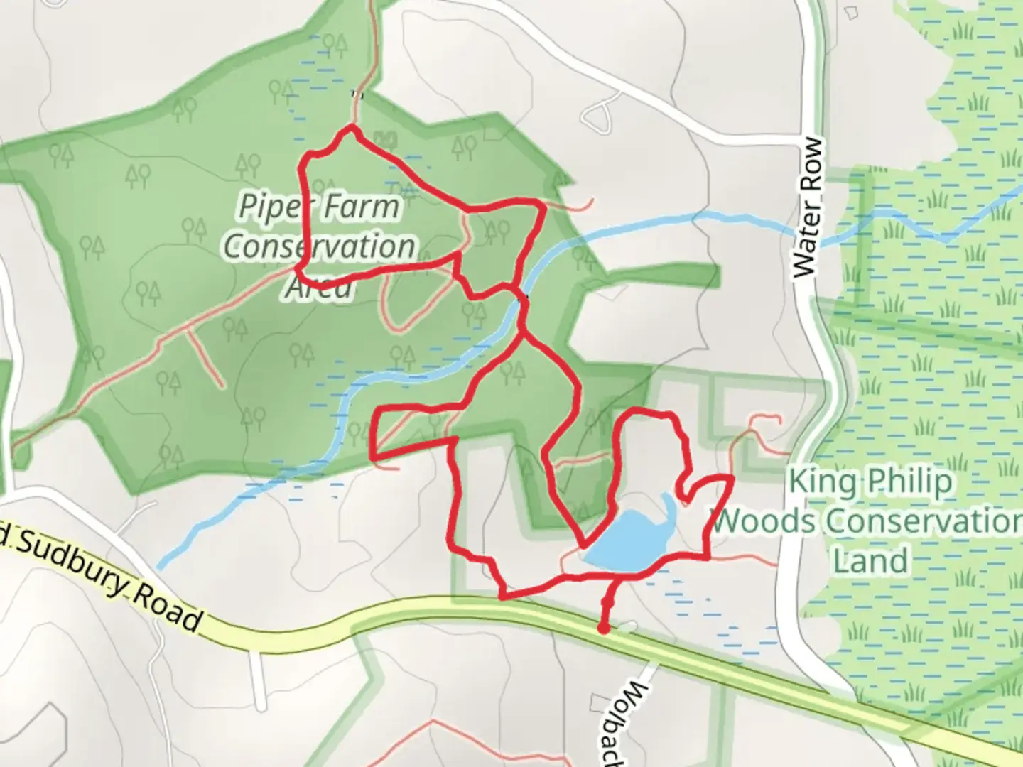 An image depicting the trail Piper Farm Conservation Area Loop and its surrounding area.