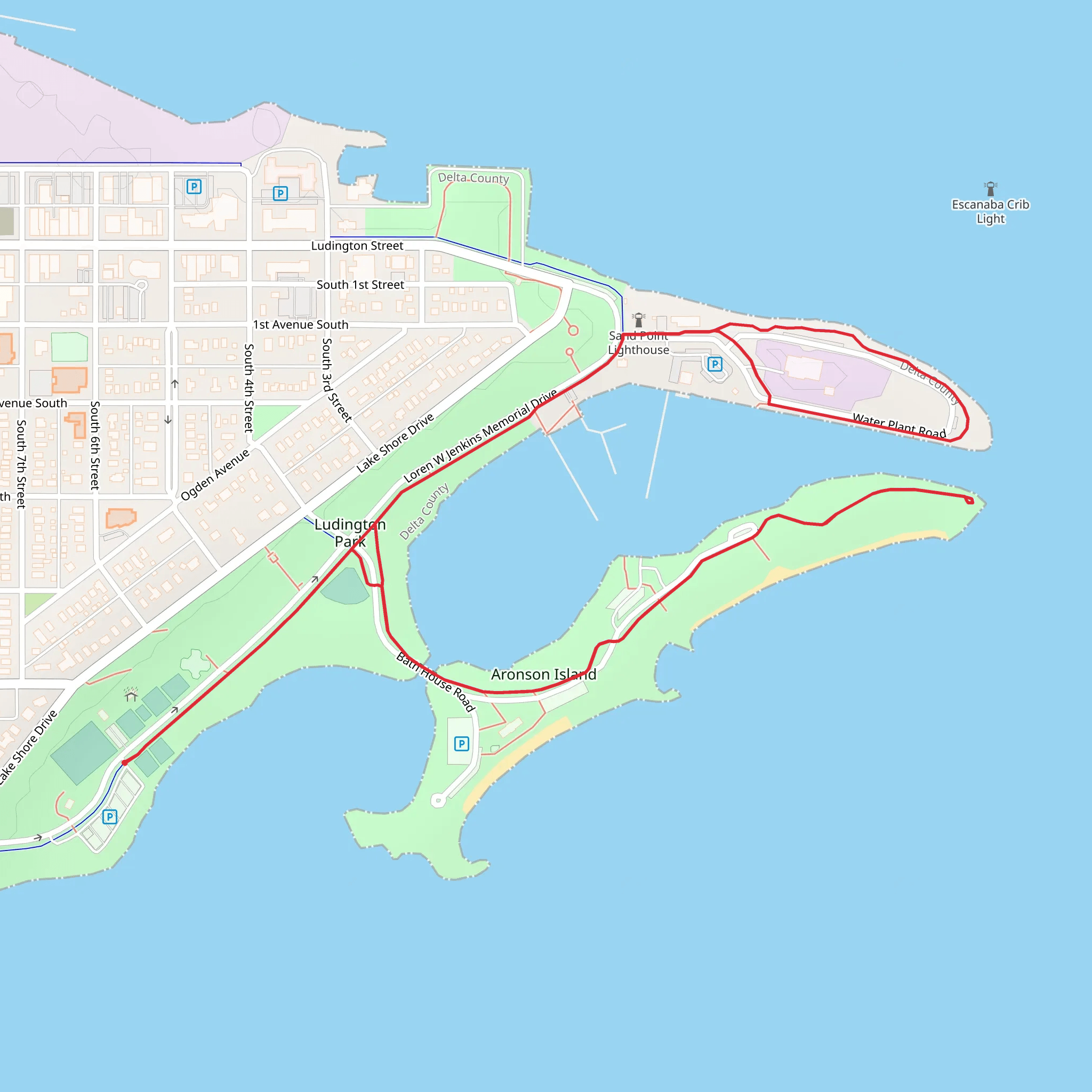 Ludington Park and Aronson Island Loop mobile static map