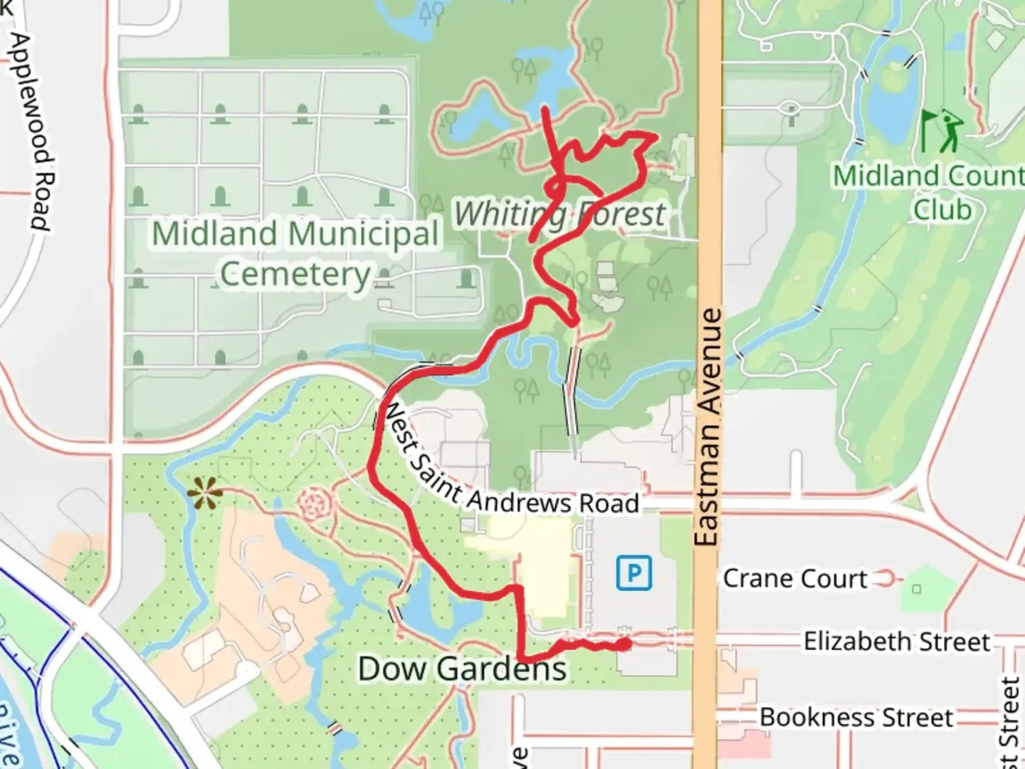An image depicting the trail Canopy Walk Loop and its surrounding area.