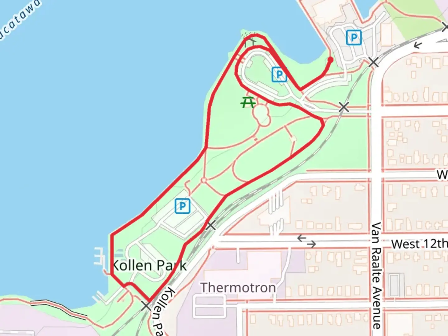 An image depicting the trail Kollen Park Loop and its surrounding area.