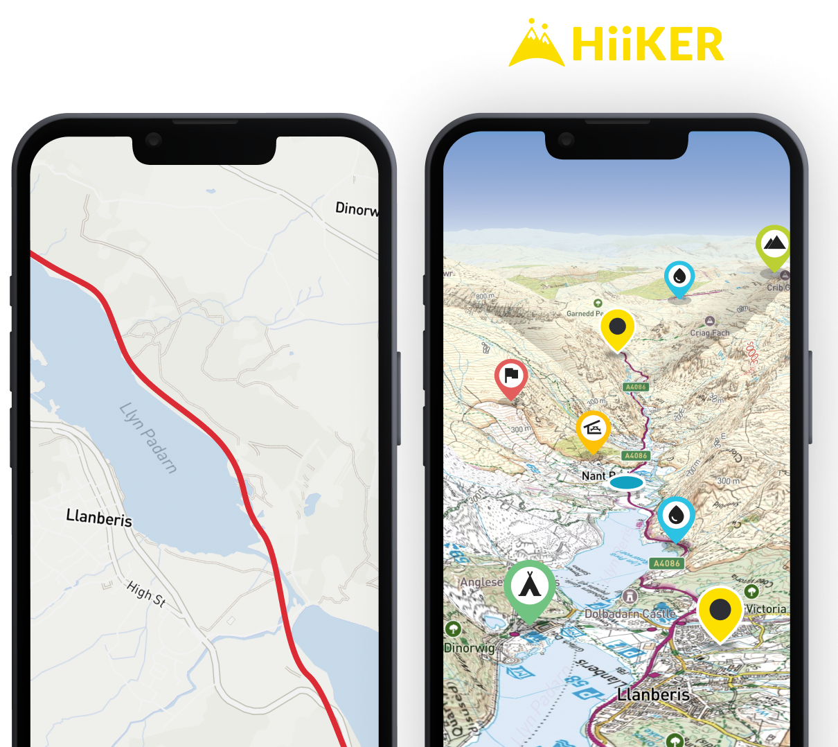 HiiKER map showing trails