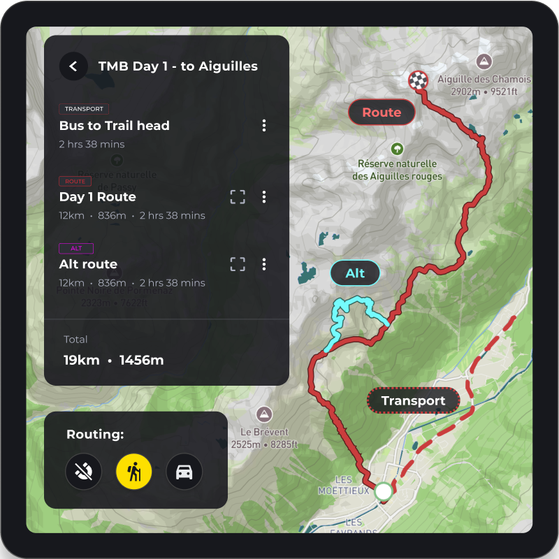 HiiKER map showing planned hike