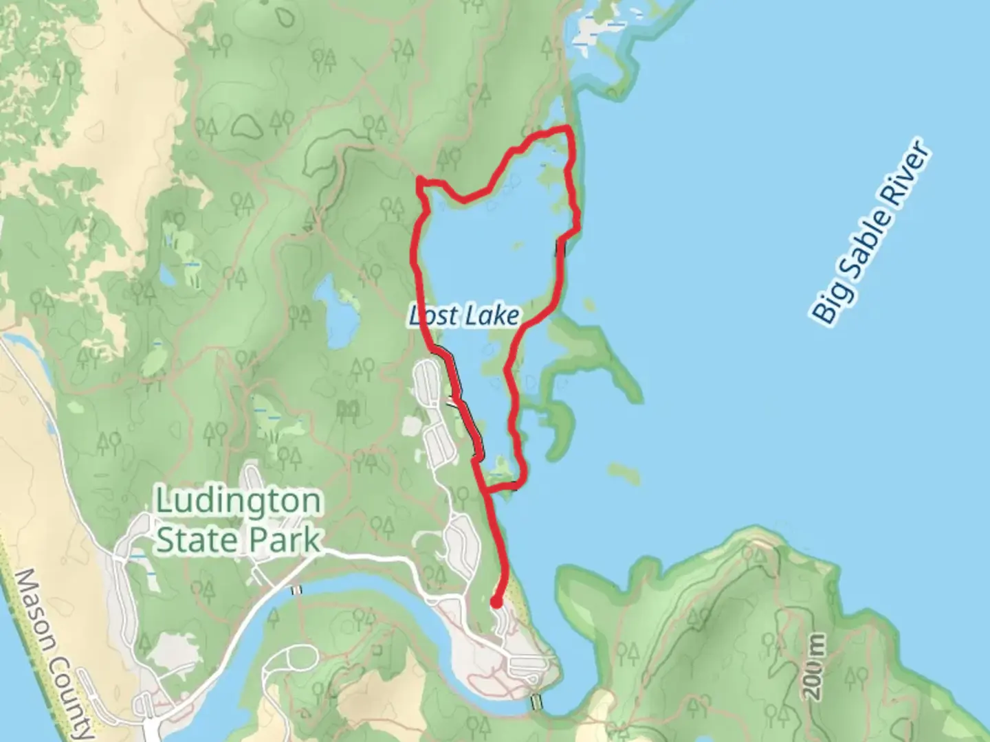 An image depicting the trail Lost Lake and Island Loop Trail and its surrounding area.