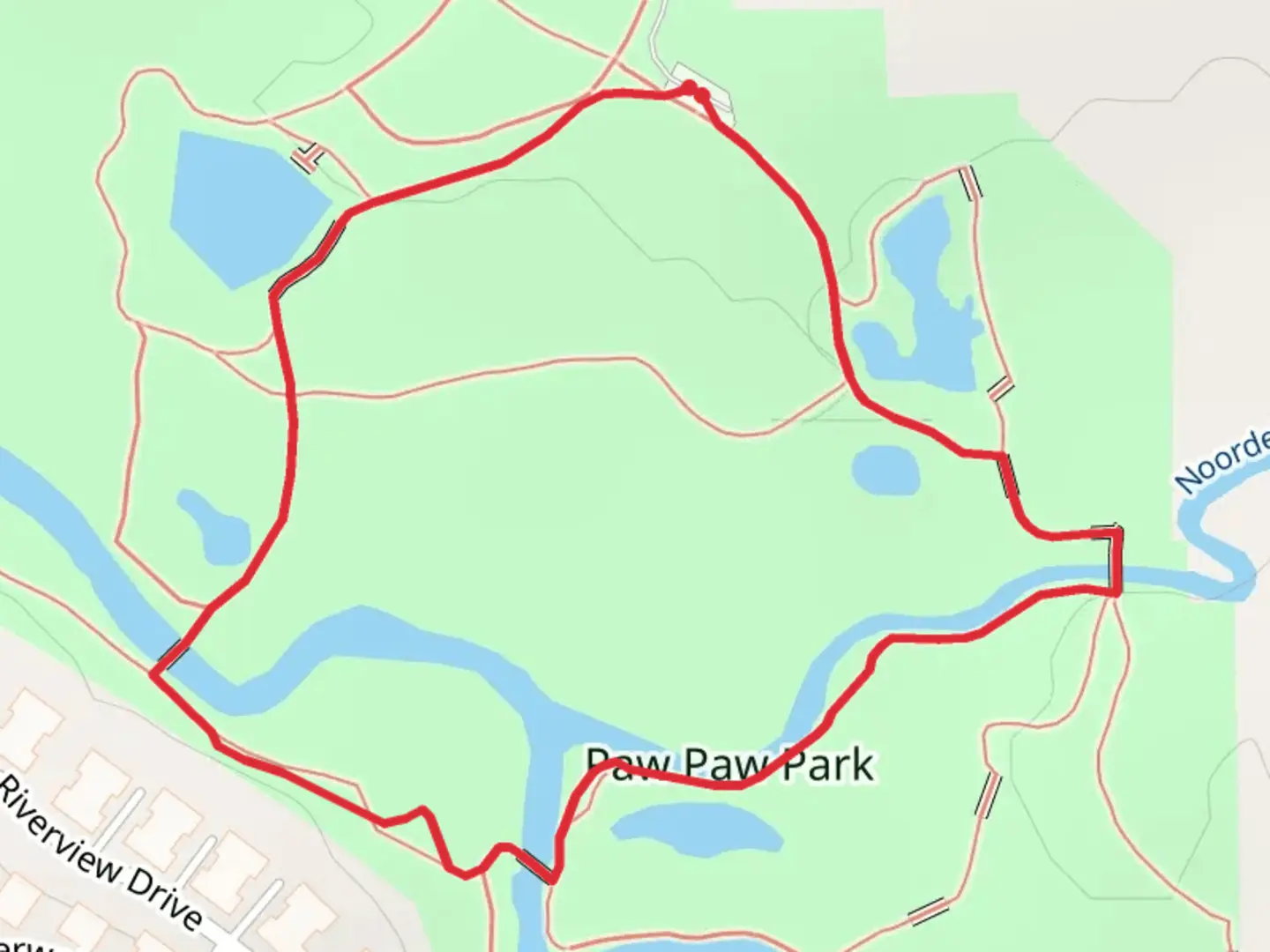 An image depicting the trail Macatawa River and Noordeloos Creek Loop and its surrounding area.