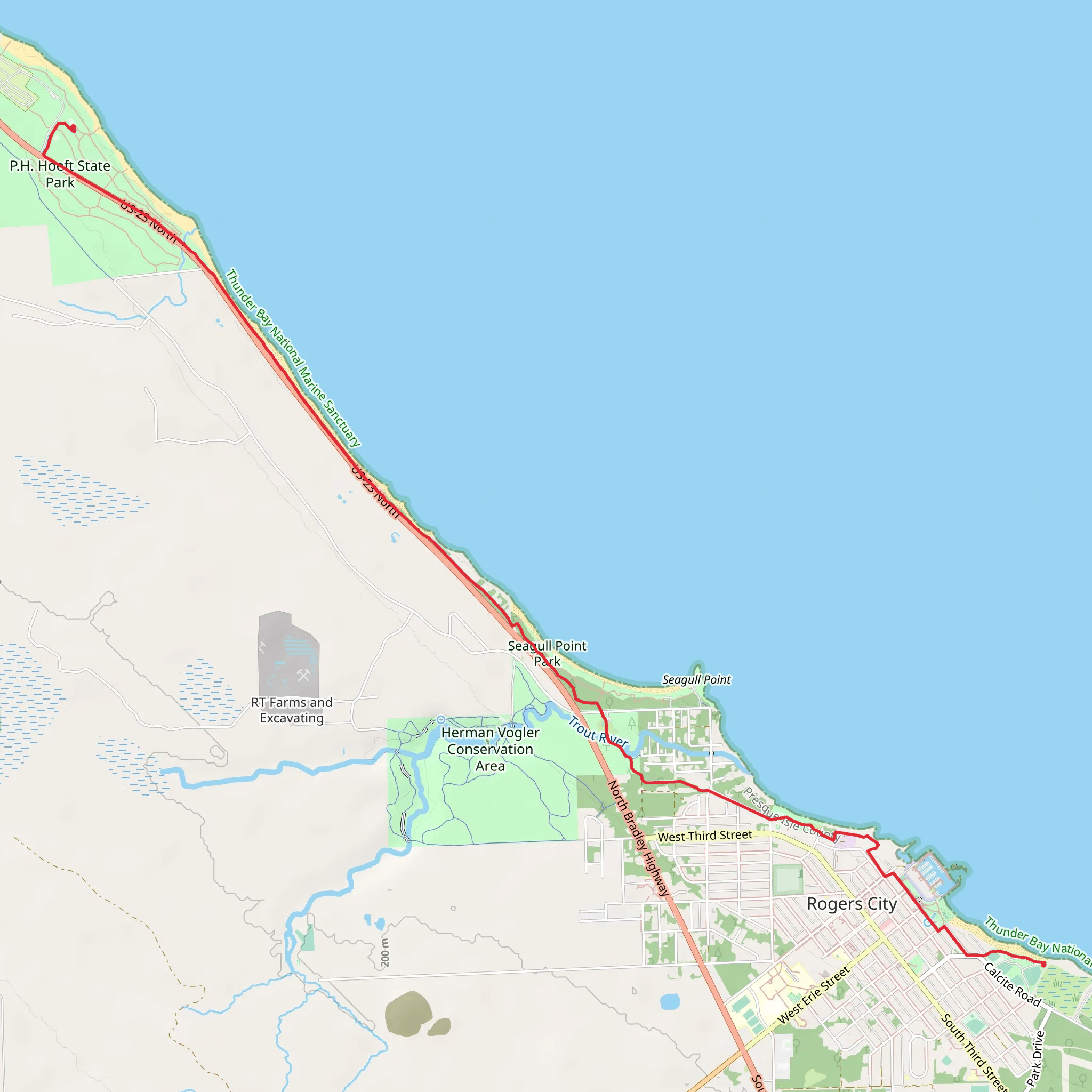 PH Hoeft State Park to South Shore Park mobile static map