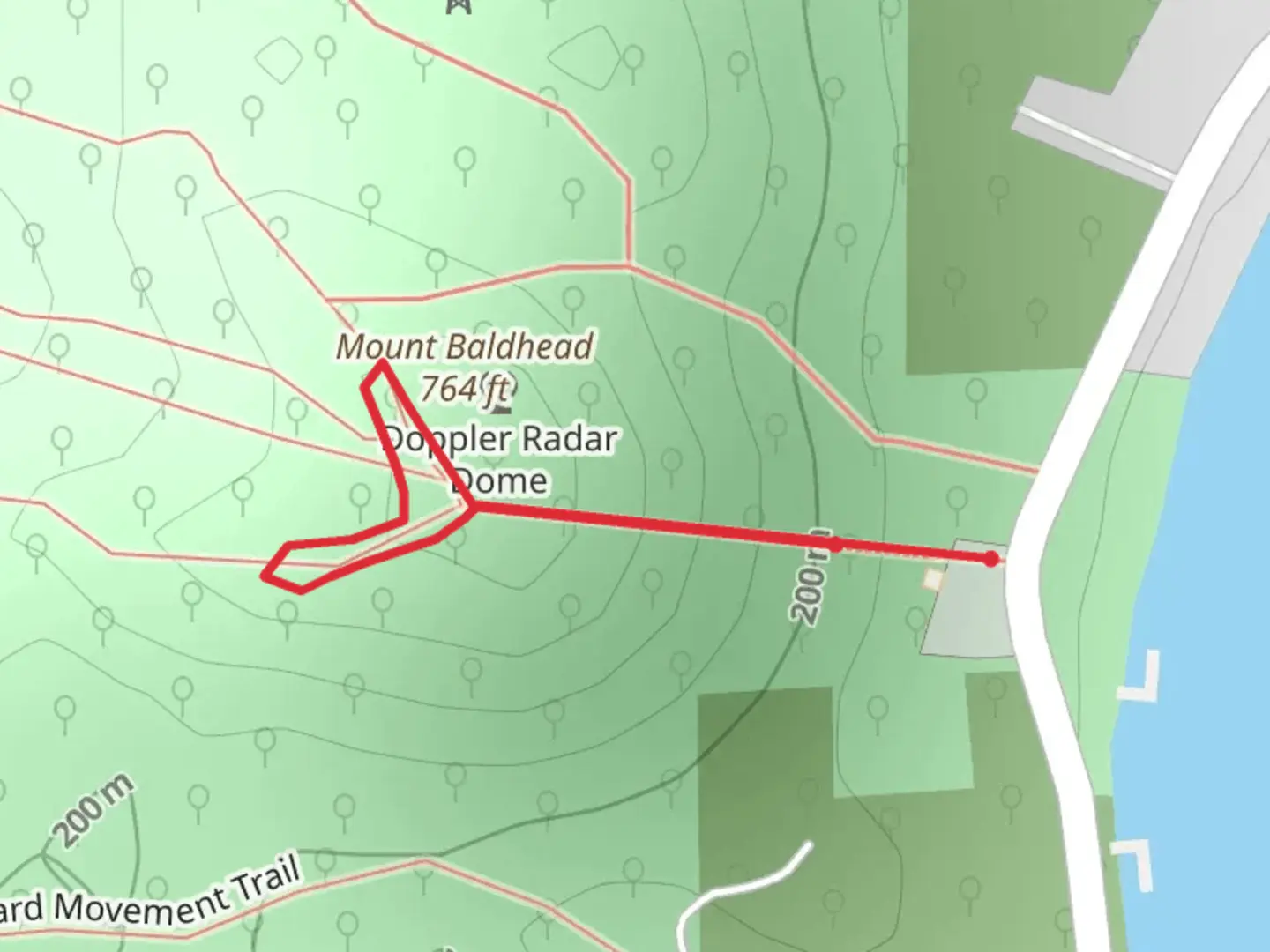 An image depicting the trail Mount Baldhead and Stair Climb from Hell and its surrounding area.