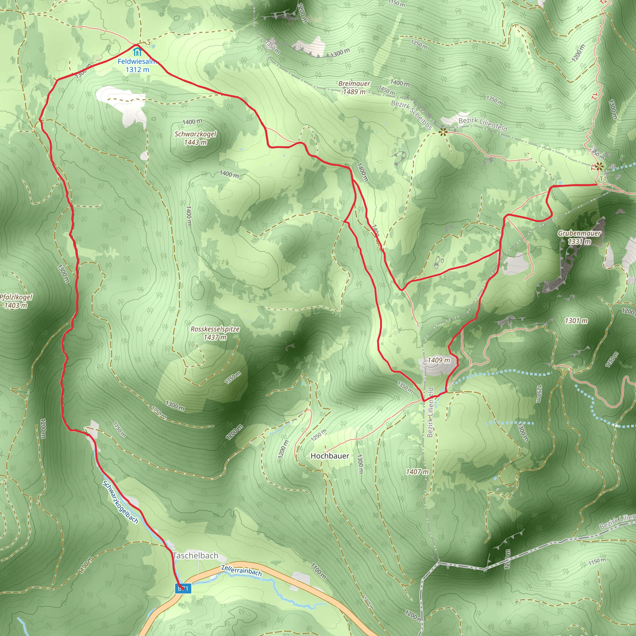 Taschelbach to Feldwiesalm and Eiserner Herrgott mobile static map