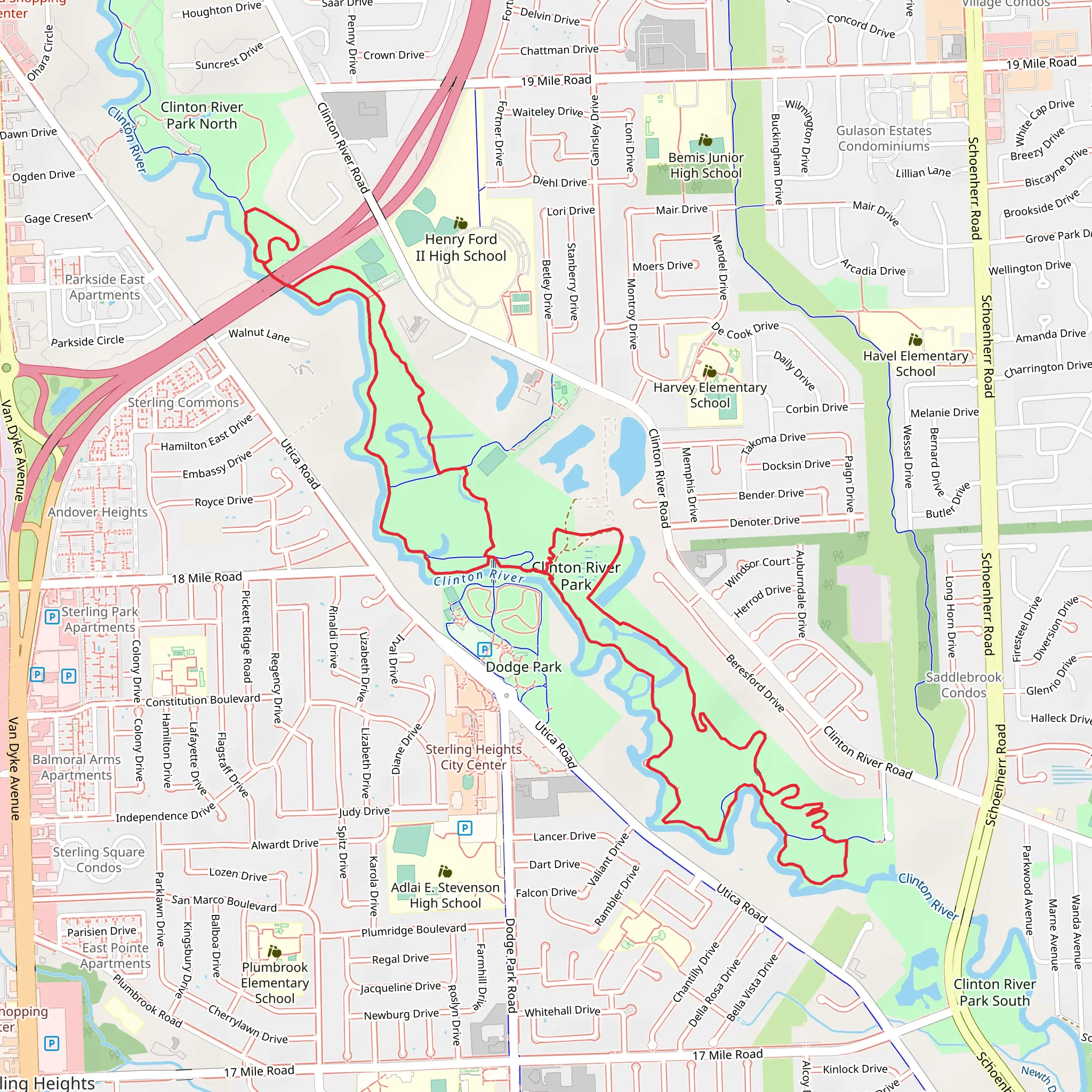 Clinton River Park Loop Trail mobile static map