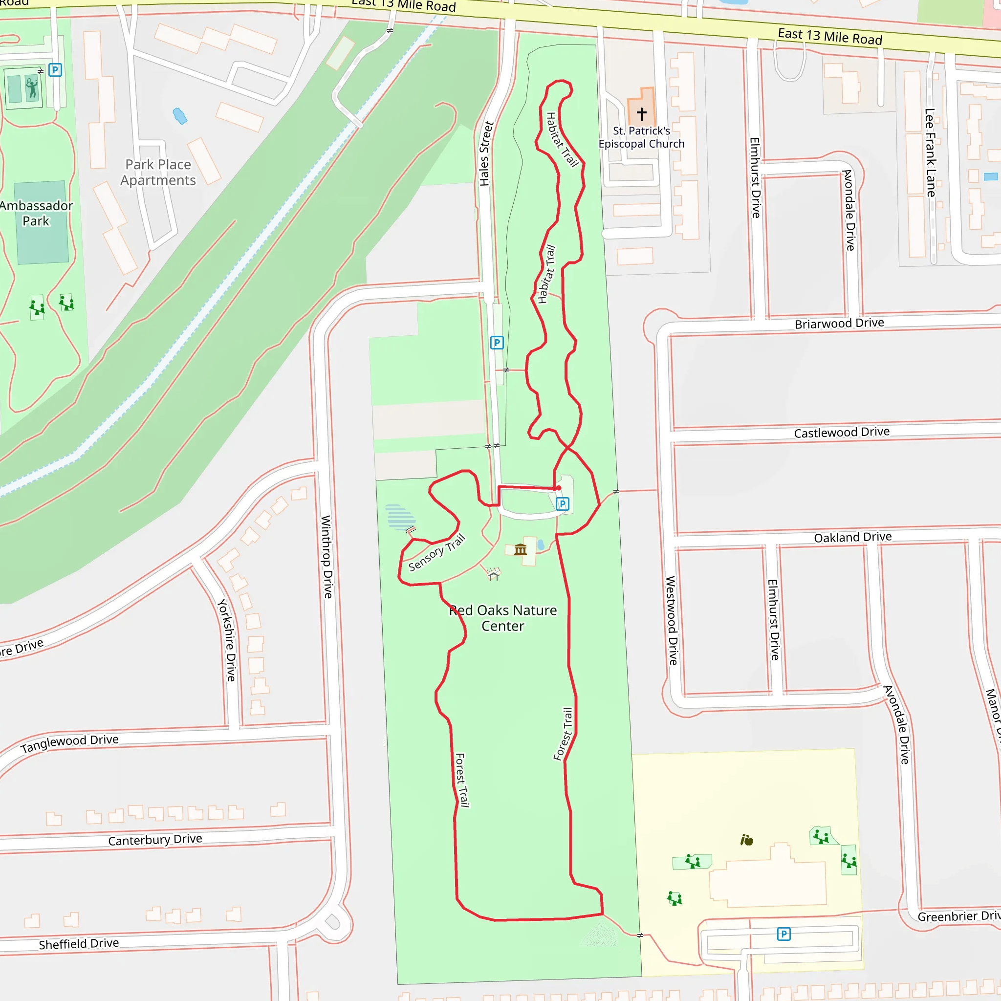 Habitat Trail, Forest Trail and Sensory Loop Trail mobile static map