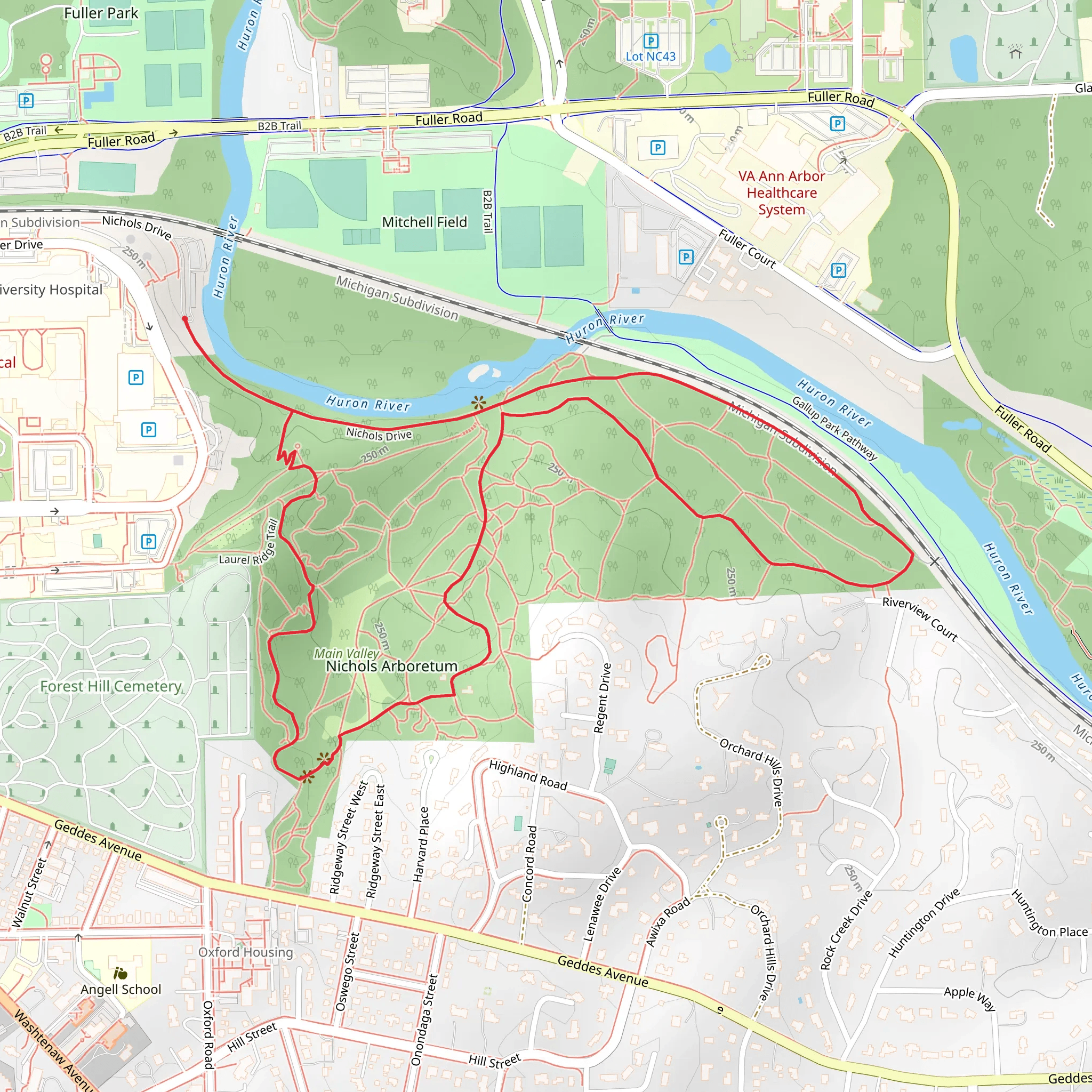 Nichols Arboretum Loop mobile static map