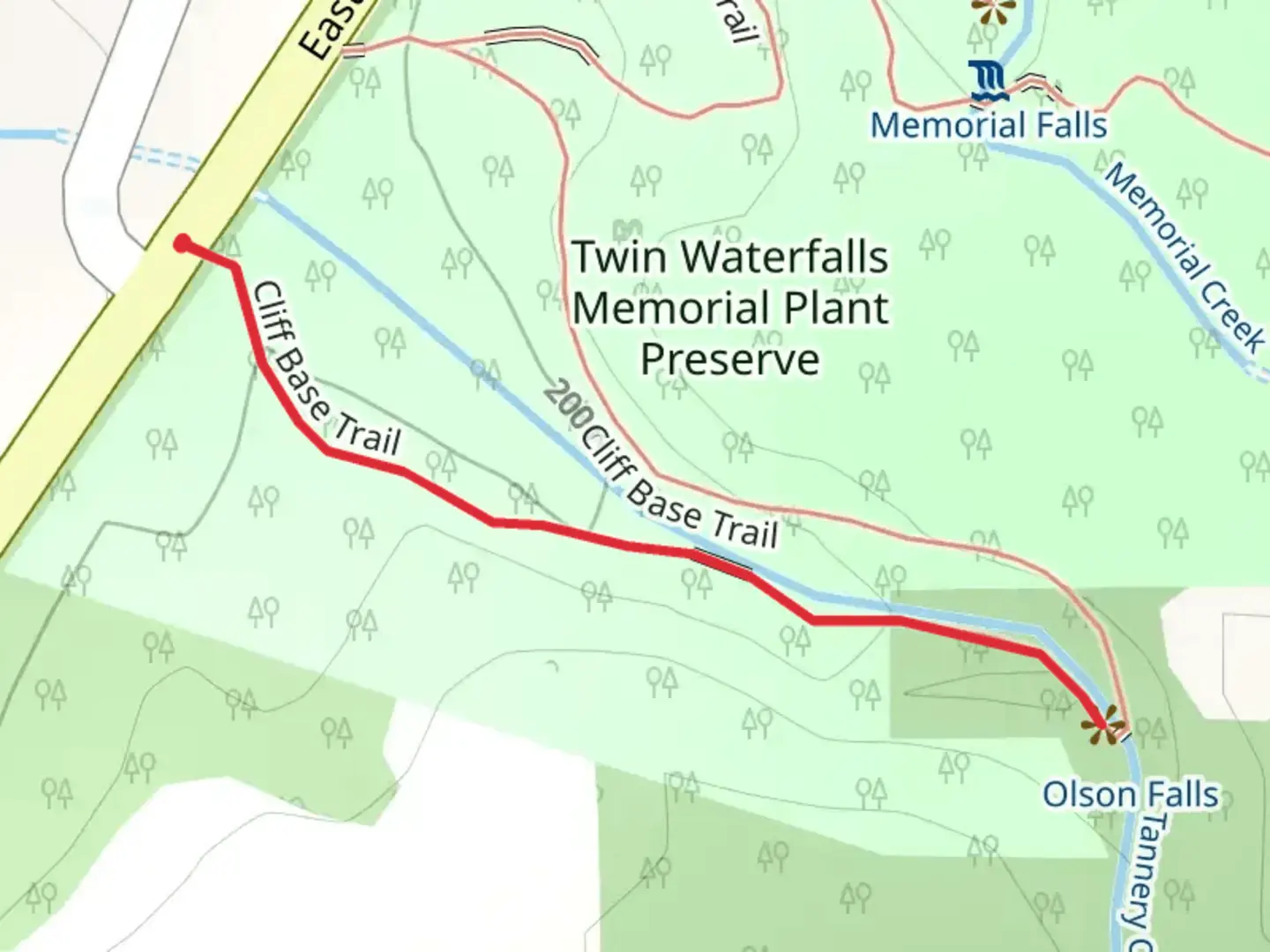 An image depicting the trail Cliff Base Trail and its surrounding area.