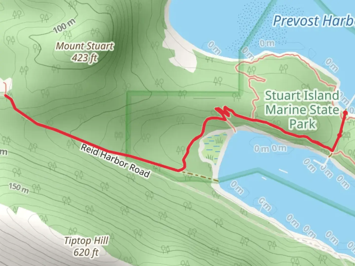 An image depicting the trail Stuart Island Marine State Park and its surrounding area.