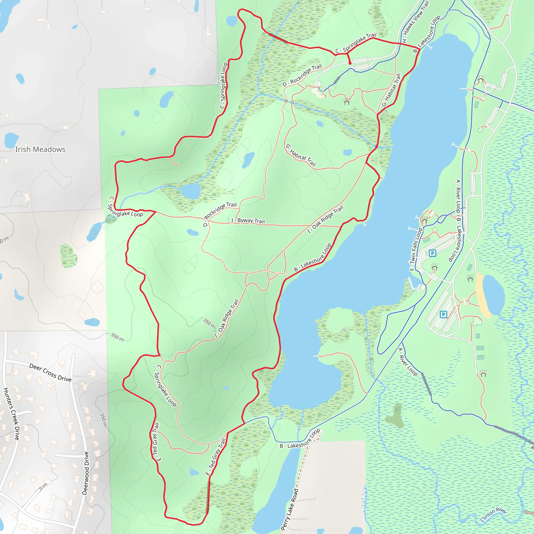 C - Springlake and E - Ted Gray Loop Trail mobile static map