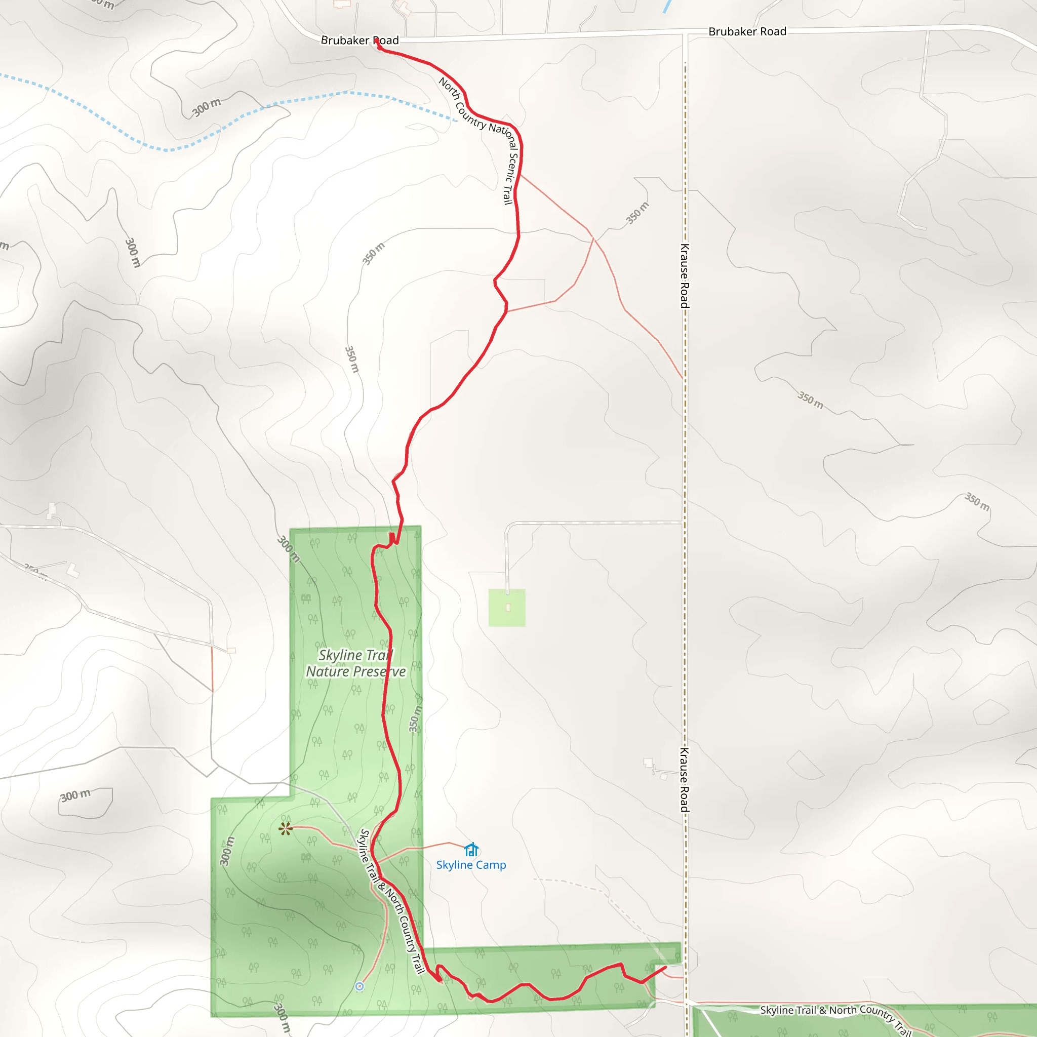 Skyline Trail and North Country Trail from Brubaker Road mobile static map
