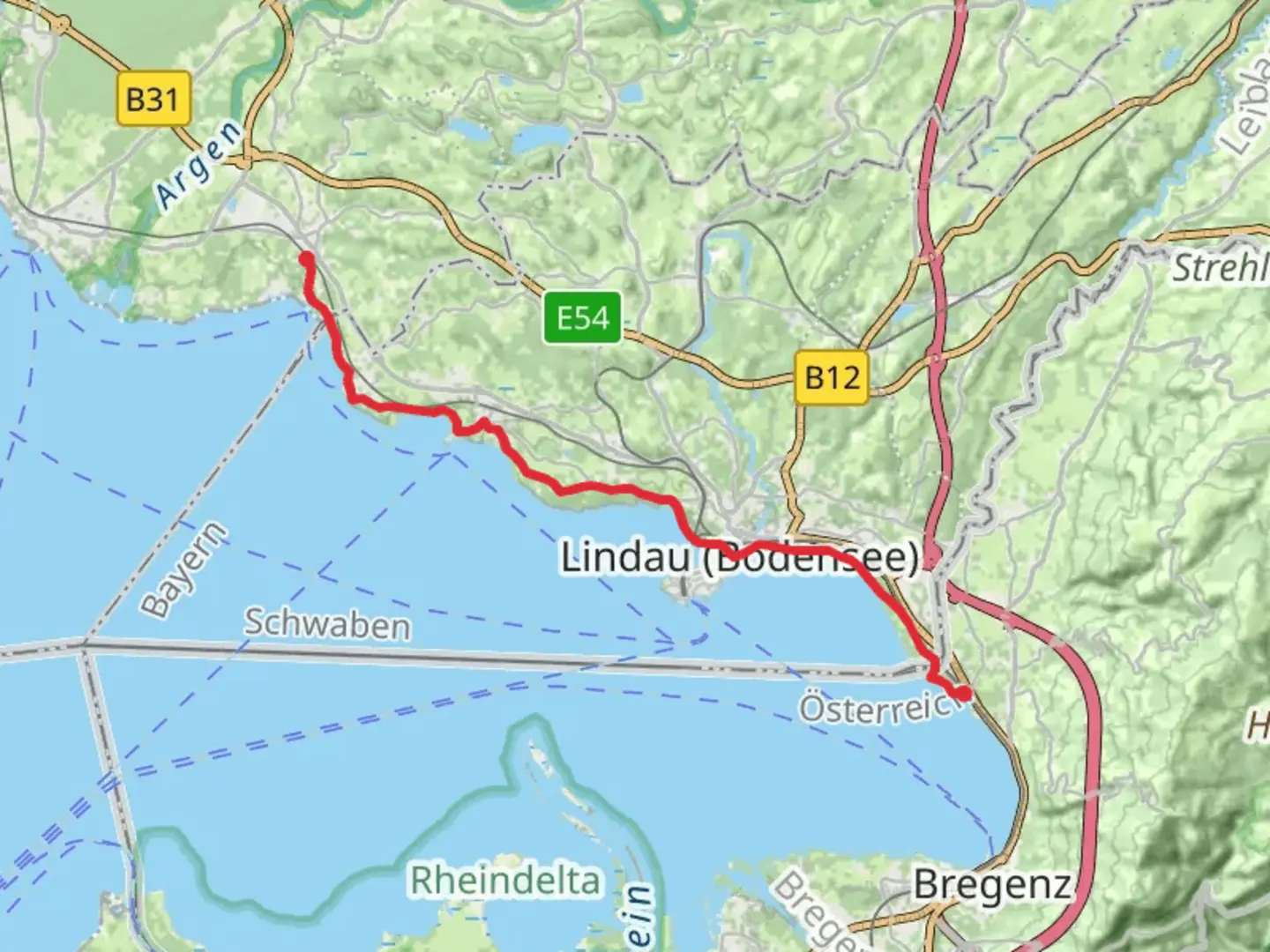 An image depicting the trail Lochau to Kressbronn Walk and its surrounding area.
