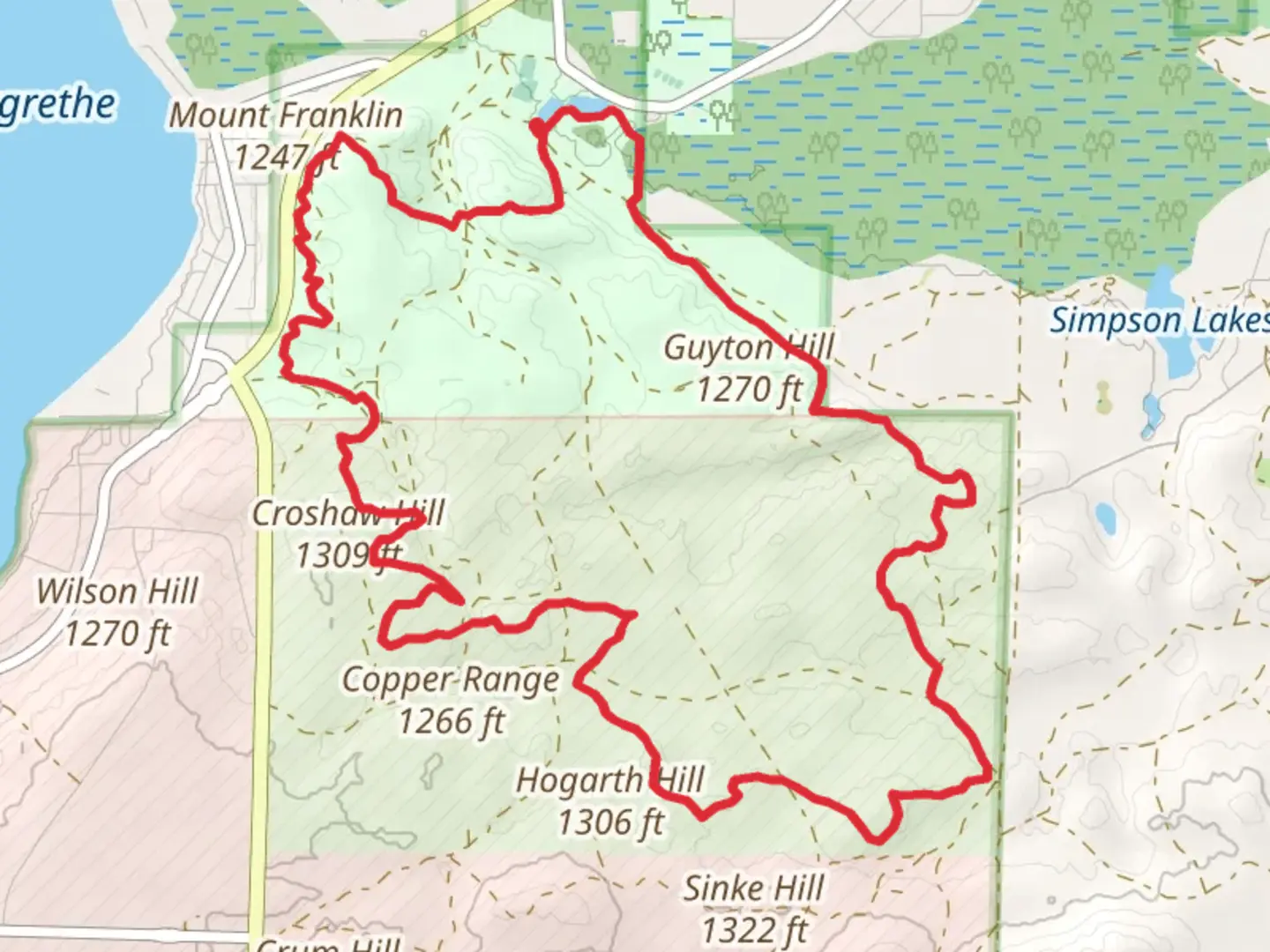 An image depicting the trail Outer Loop - Hanson Hills Recreation Area and its surrounding area.