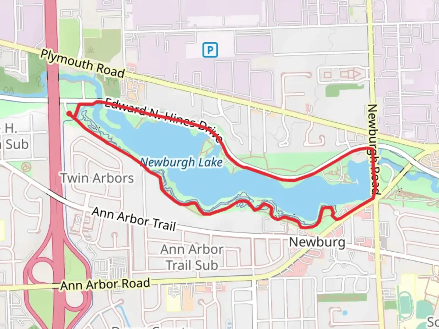 An image depicting the trail Newburgh Lake Loop and its surrounding area.