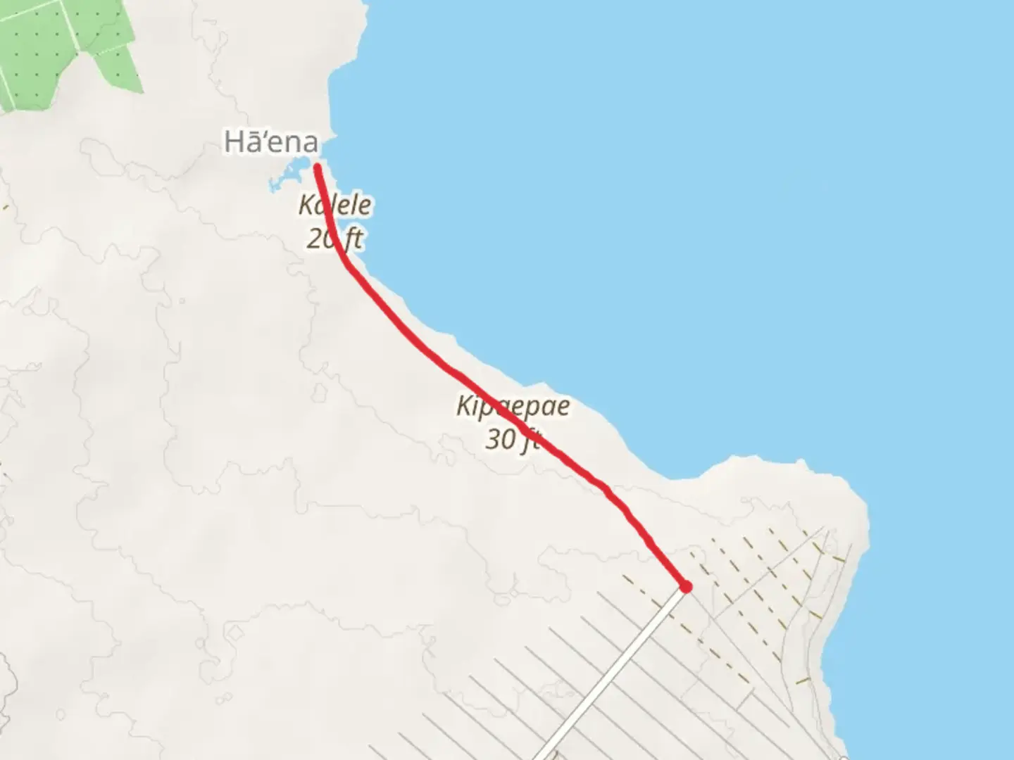 An image depicting the trail Kipaepae and Kalele via Puna Trail and its surrounding area.