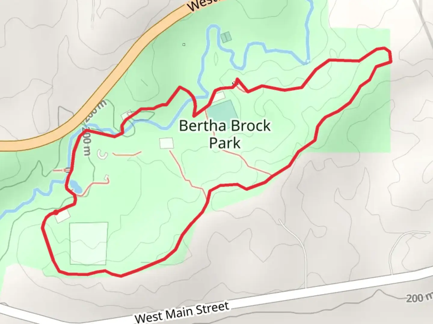 An image depicting the trail Bertha Brock Park Loop and its surrounding area.