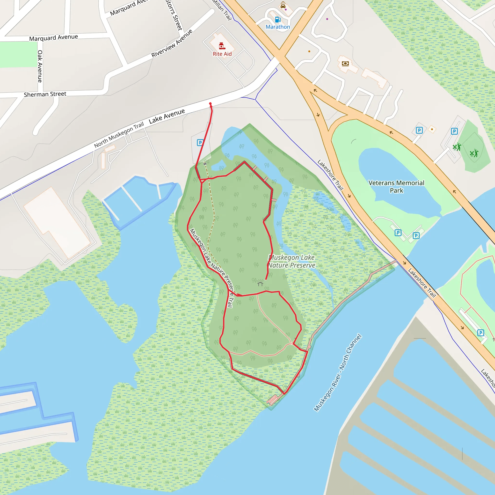 Muskegon Lake Nature Preserve Loop Trail mobile static map