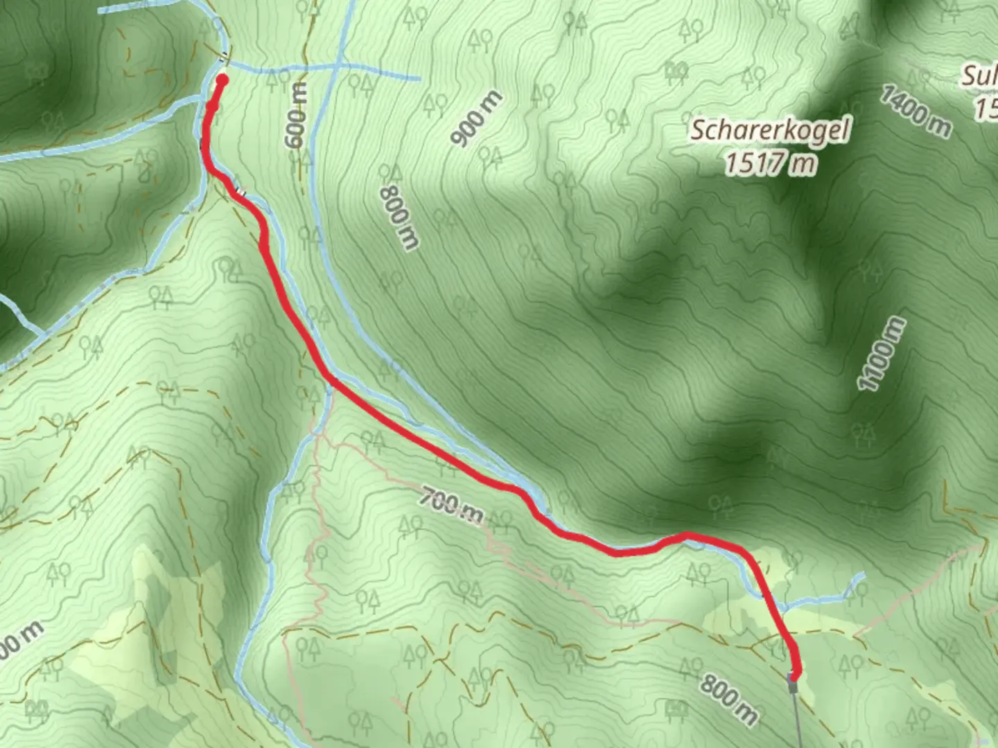 An image depicting the trail Mittereckerstüberl in Ebensee and its surrounding area.