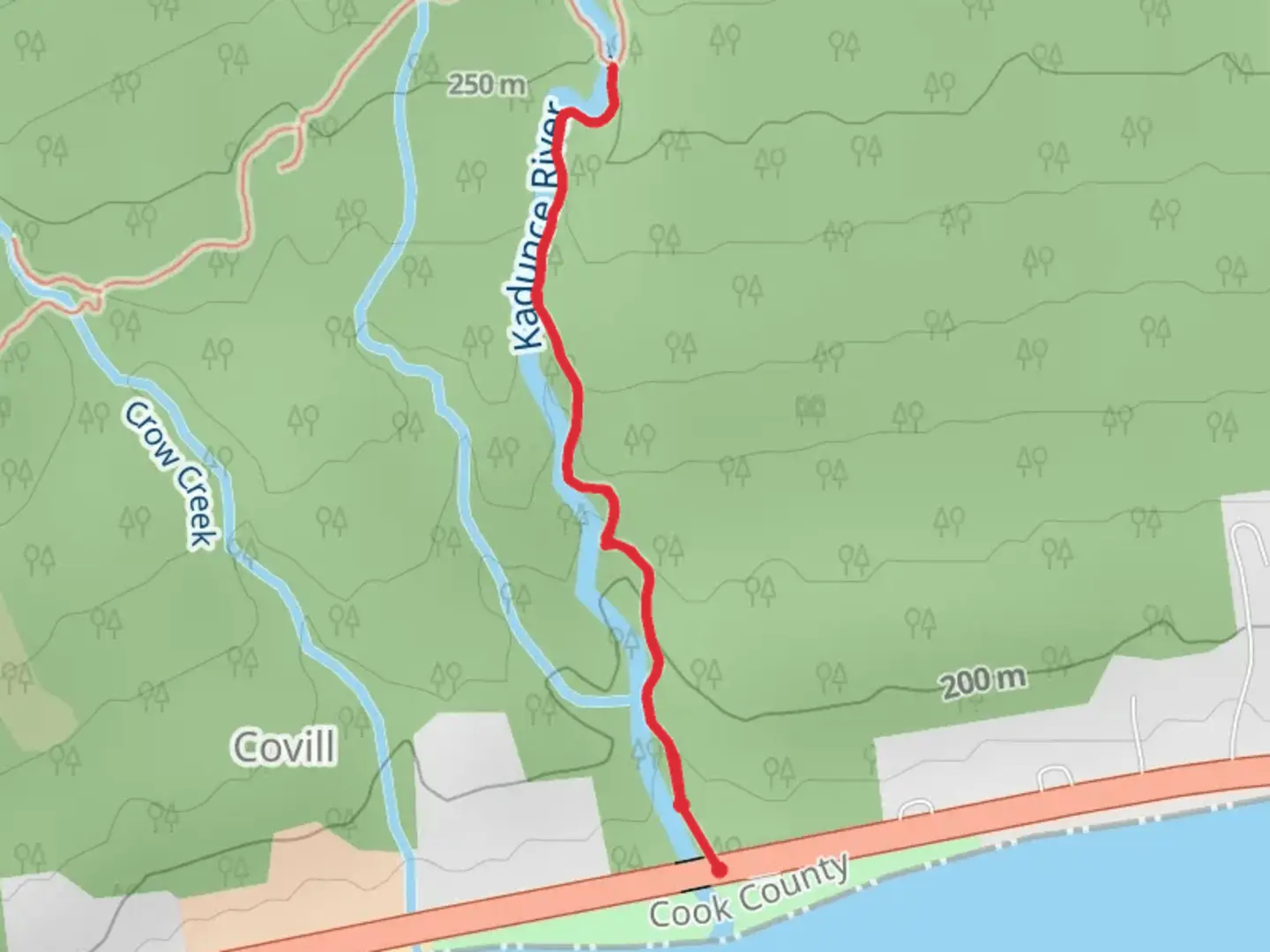 An image depicting the trail Kadunce River State Wayside to Kadunce River Trail and its surrounding area.
