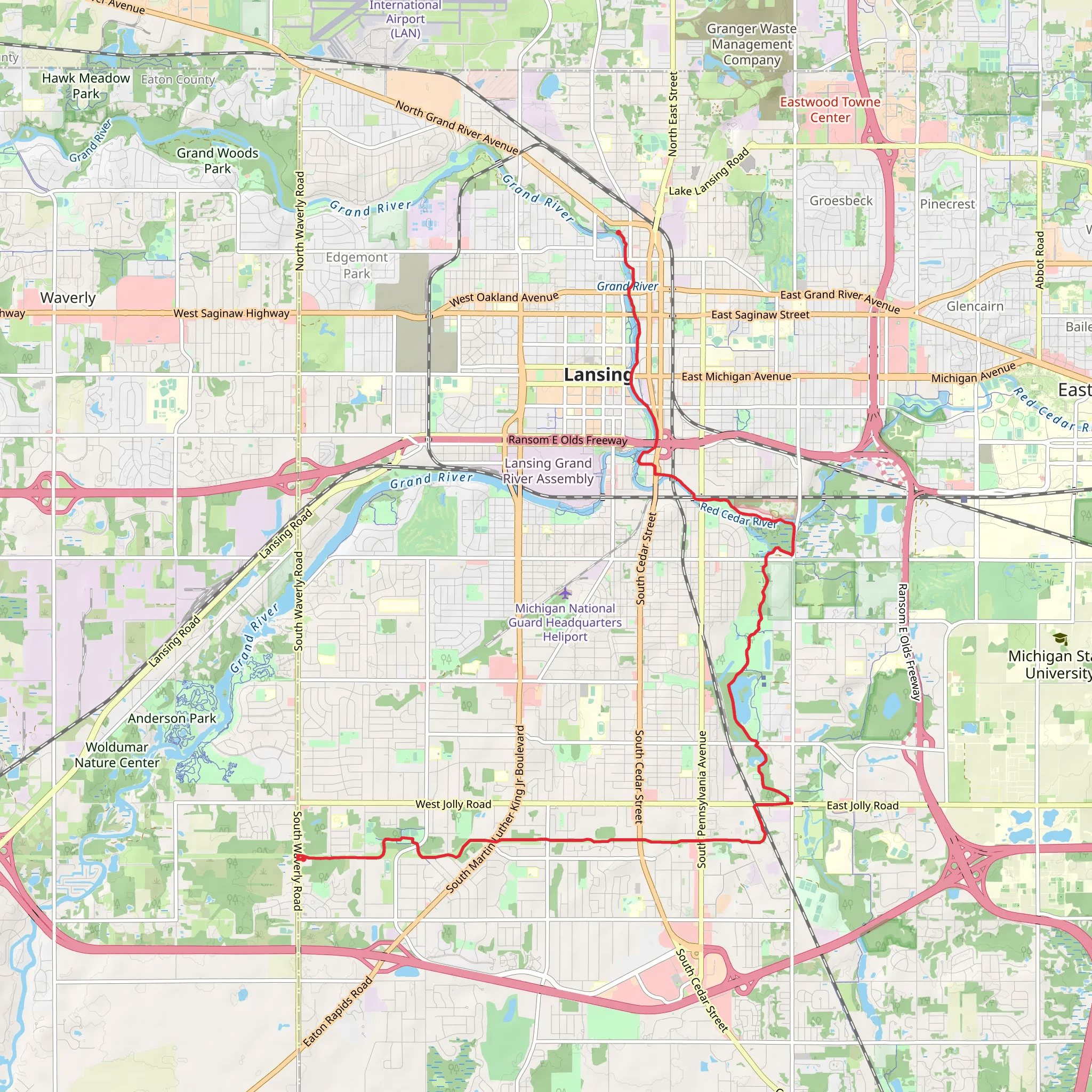 South Lansing Pathway and Lansing River Trail mobile static map