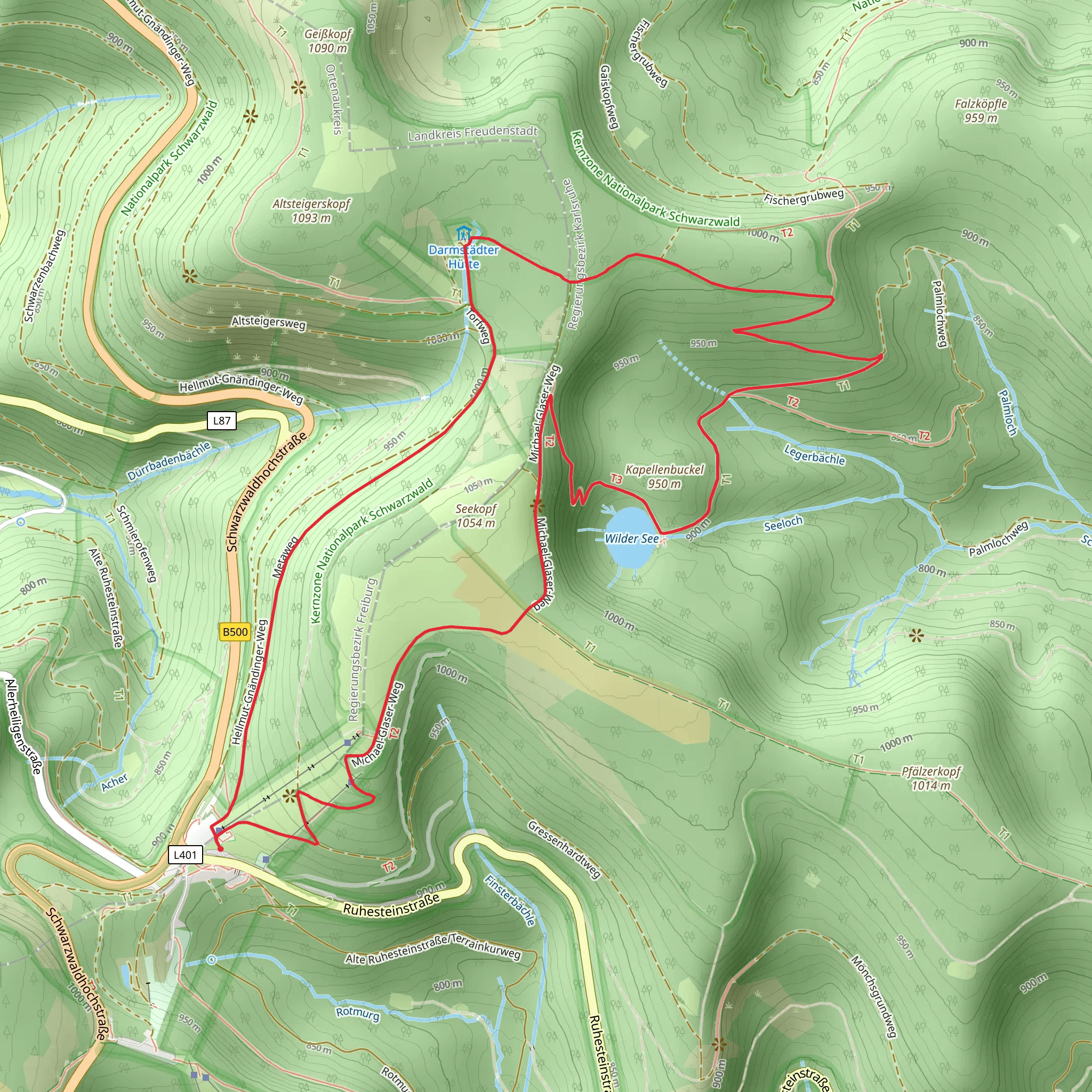 Kapellenbuckel, Wilder See and Schnurrenhansen Wald Loop via Ruhestein mobile static map