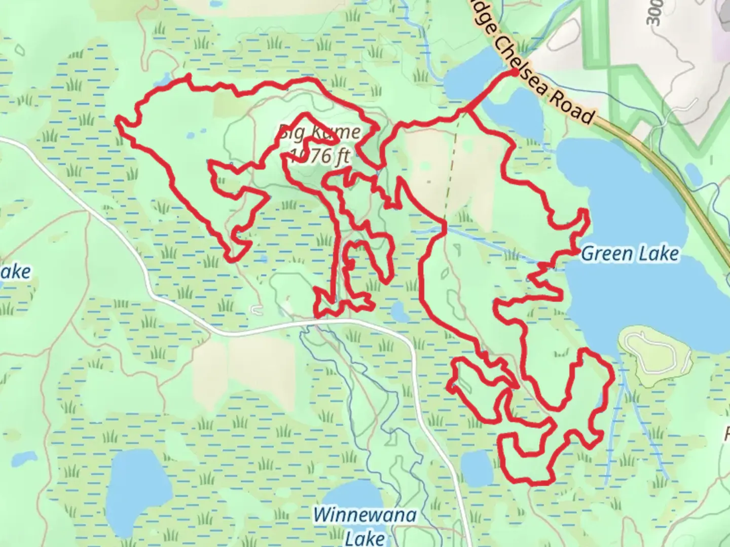 An image depicting the trail Green Lake - Big Kame Loop and its surrounding area.